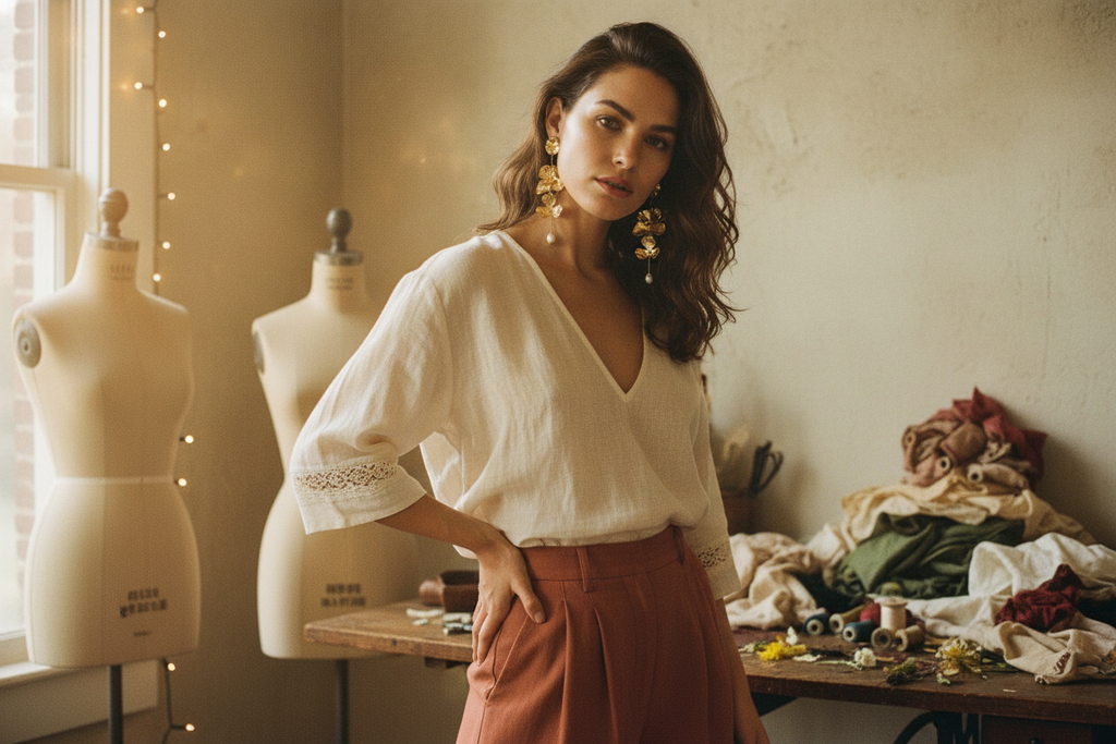AI Editorial - Layered Metallic Flowers And Pearl Dangle Earrings