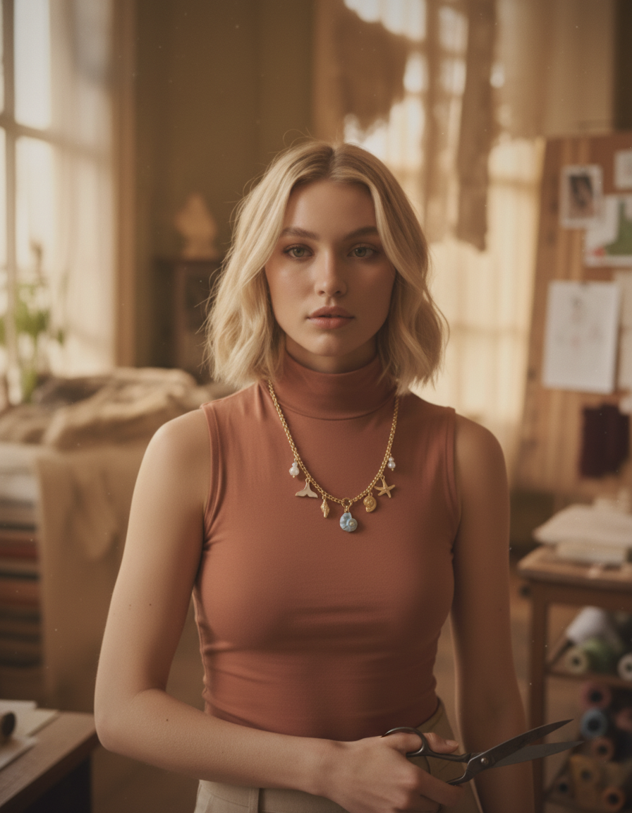 AI Editorial - Mixed Sea Life And Pearl Charms Chain Necklace