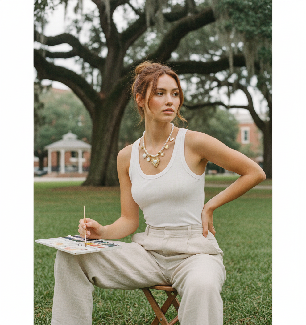 AI Editorial - Mixed Heart Charms Pearl And Metallic Beaded Necklace