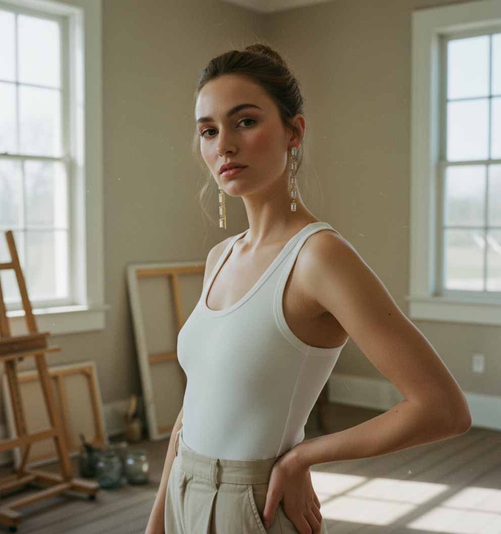 AI Editorial - Gold Dipped Baguette Chain Threader Earrings