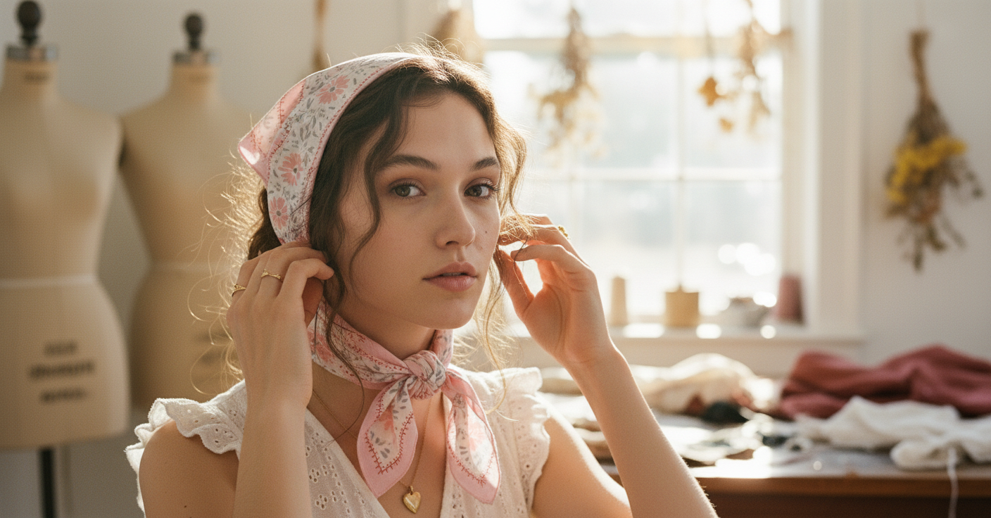 AI Editorial - Flower Pattern Bandana Scarf