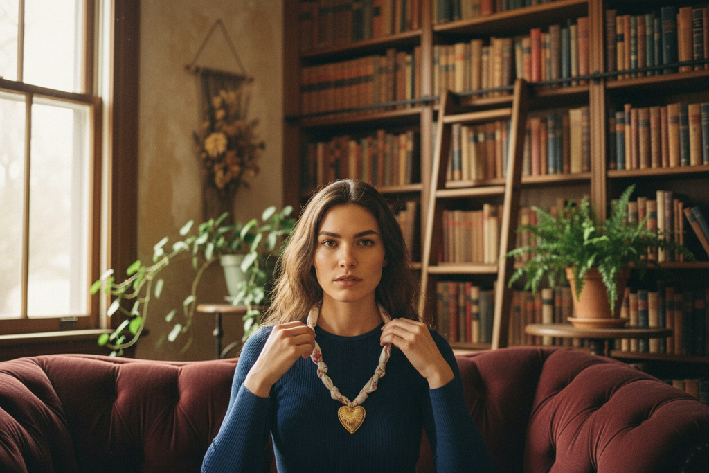 AI Editorial - Textured Heart Pendant Knotted Bandana Necklace