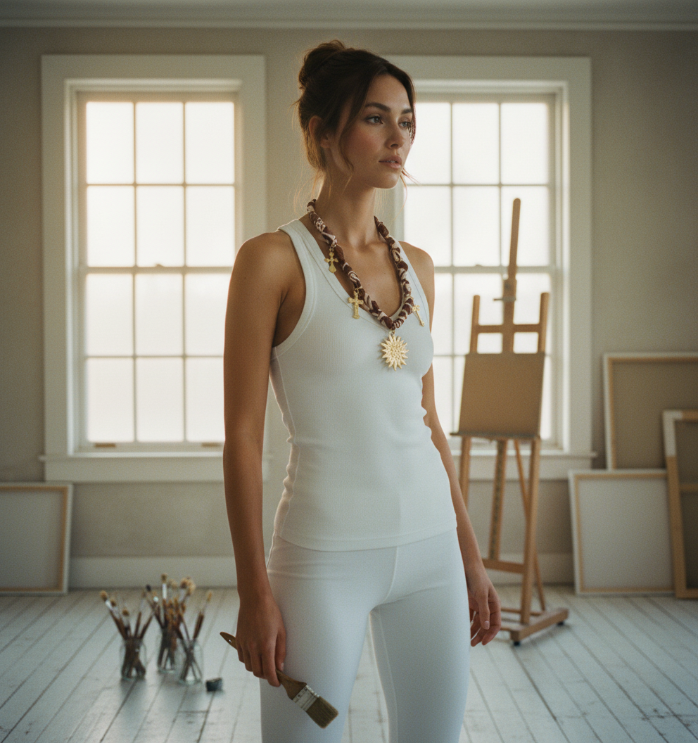 AI Editorial - Cross And Sun Charms Bandana Chain Braided Necklace