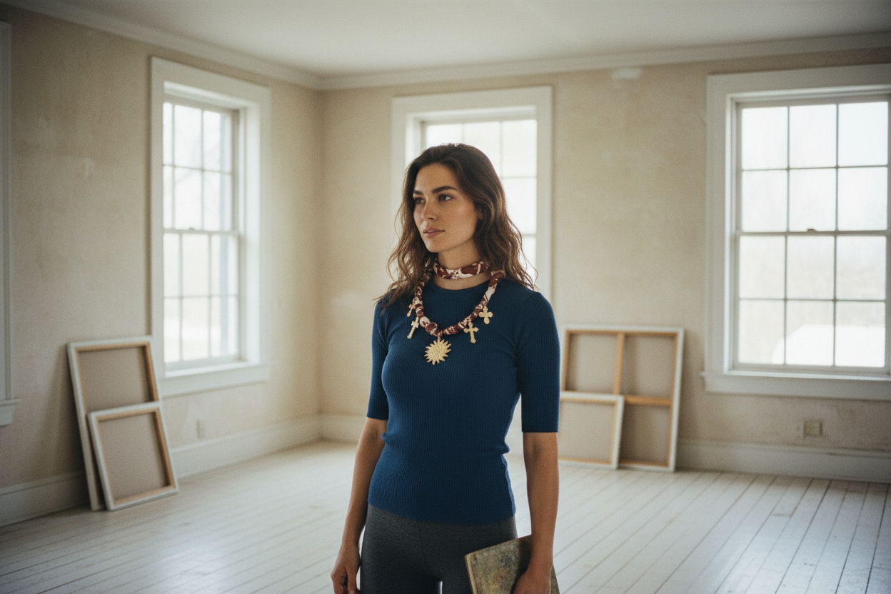 AI Editorial - Cross And Sun Charms Bandana Chain Braided Necklace