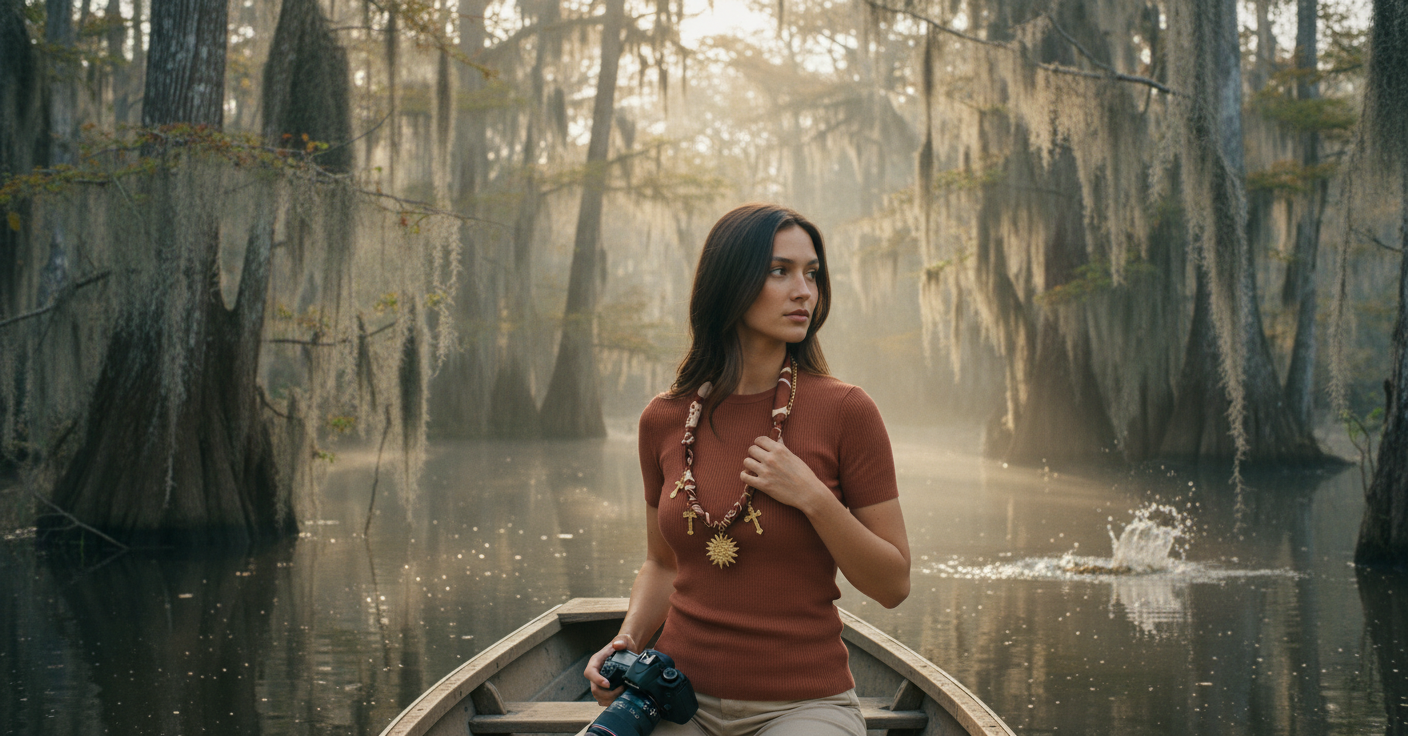 AI Editorial - Cross And Sun Charms Bandana Chain Braided Necklace