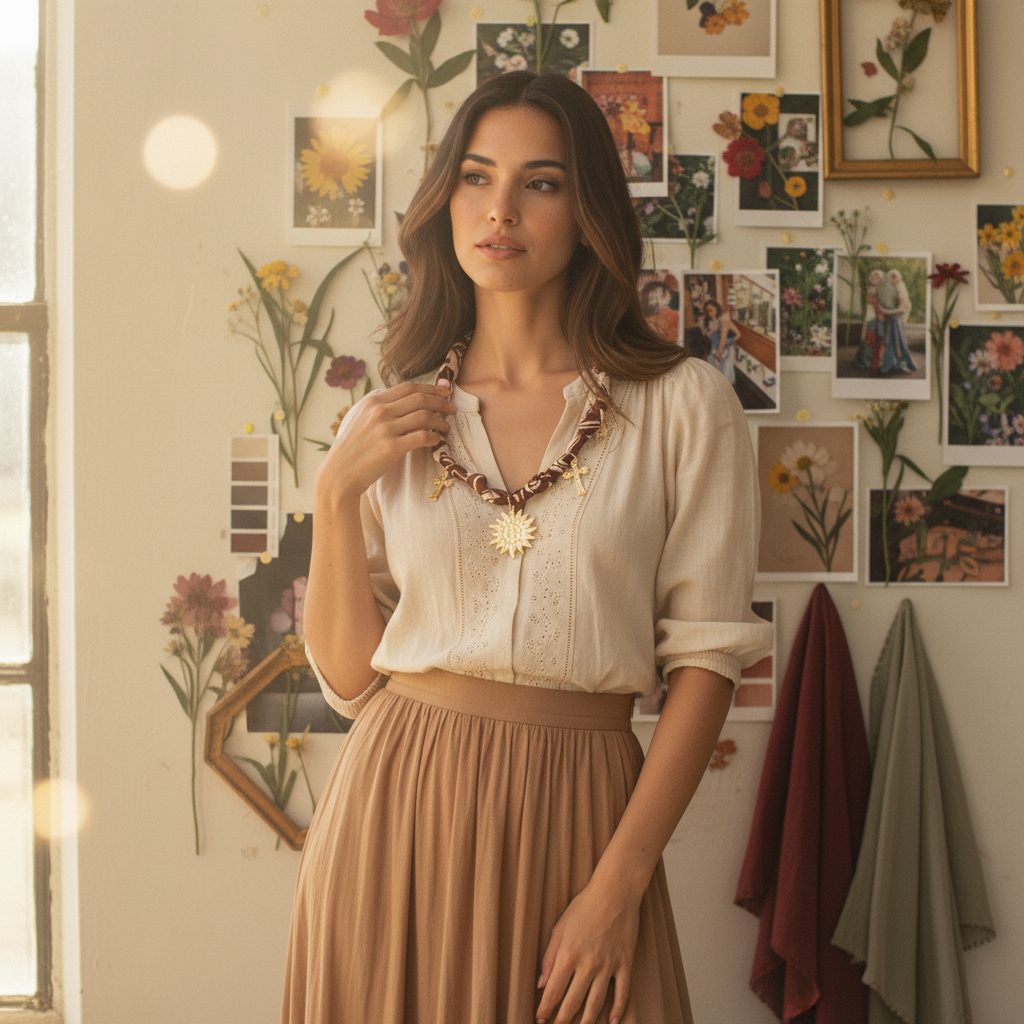 AI Editorial - Cross And Sun Charms Bandana Chain Braided Necklace