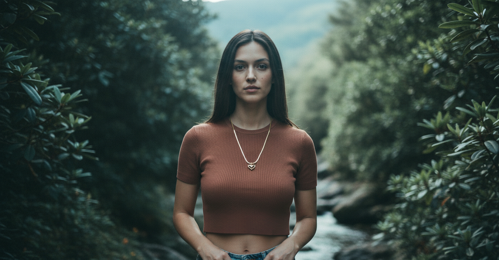 AI Editorial - Stainless Steel Heart Pendant Herringbone Chain Necklace