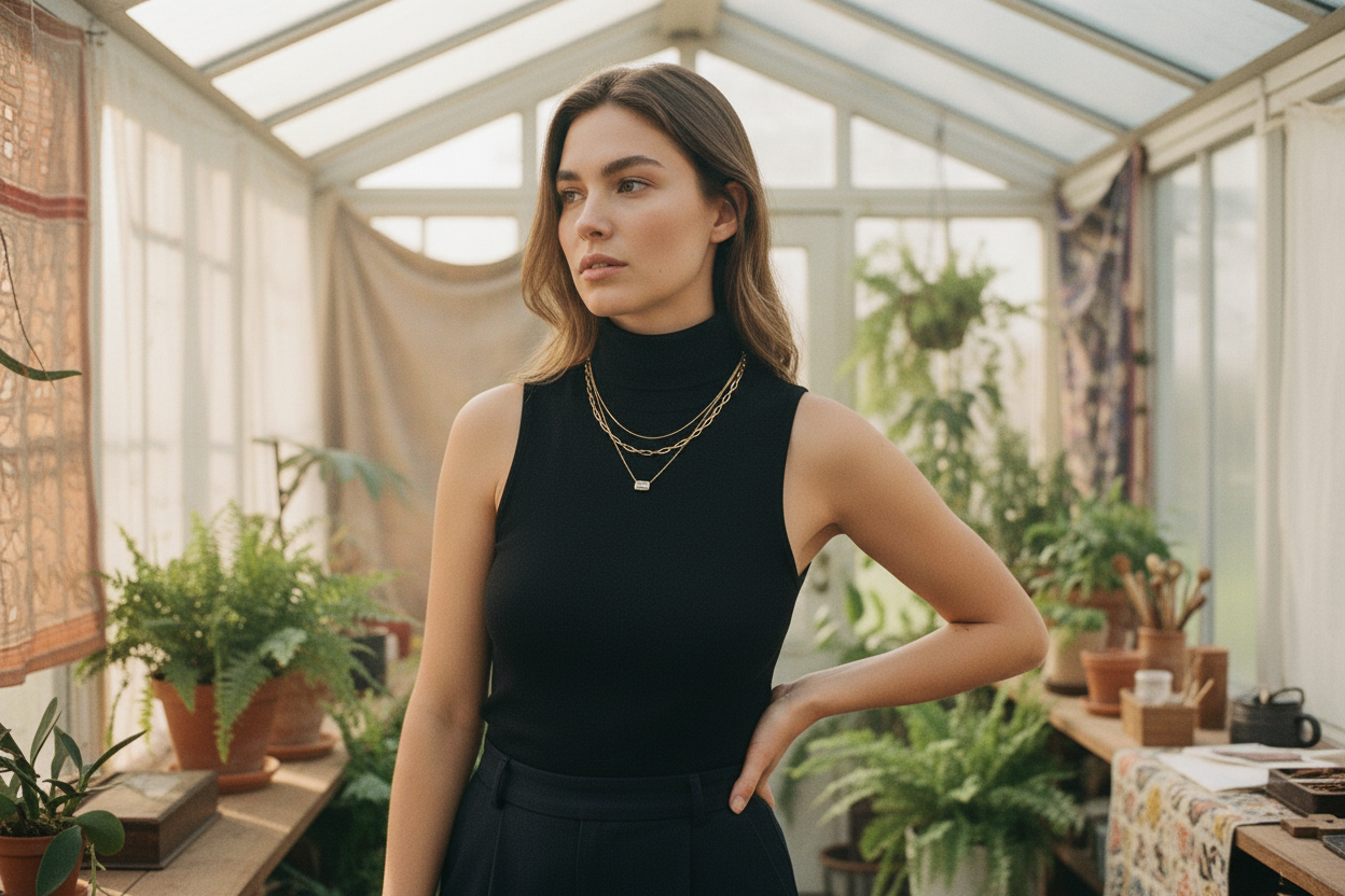 AI Editorial - Gold Dipped Cz Baguette Pendant Layered Chains Necklace