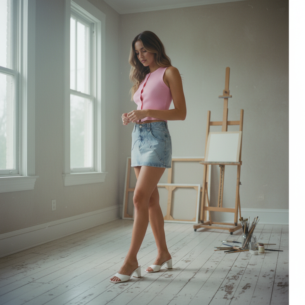 AI Editorial - Low Rise Denim Skirt with Stud Detail