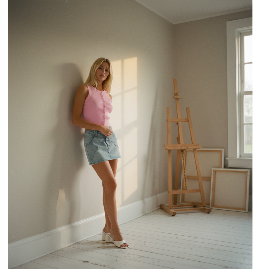 AI Editorial - Low Rise Denim Skirt with Stud Detail