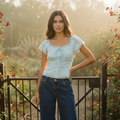 AI Editorial - Cap Sleeve Square Neck Lace Trim Detail Top