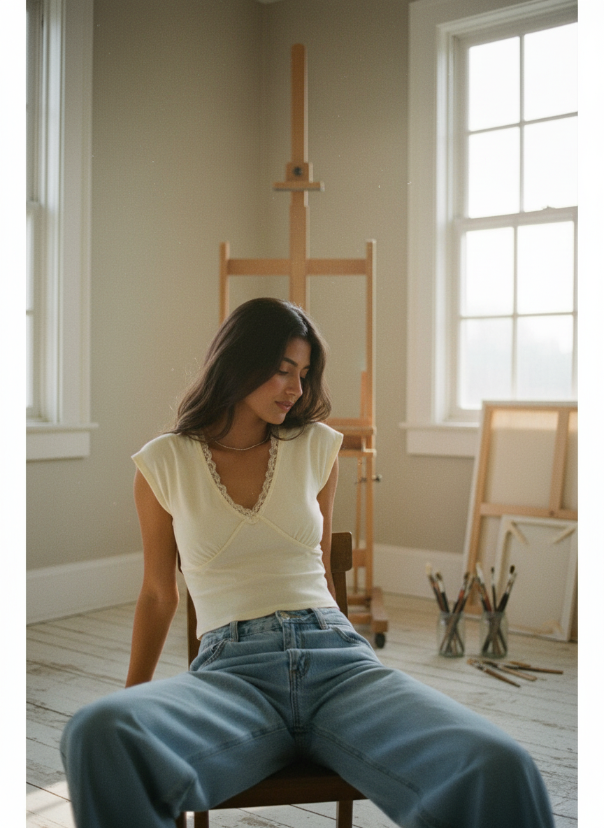 AI Editorial - V-Neckline Top with Smocked Back Detail