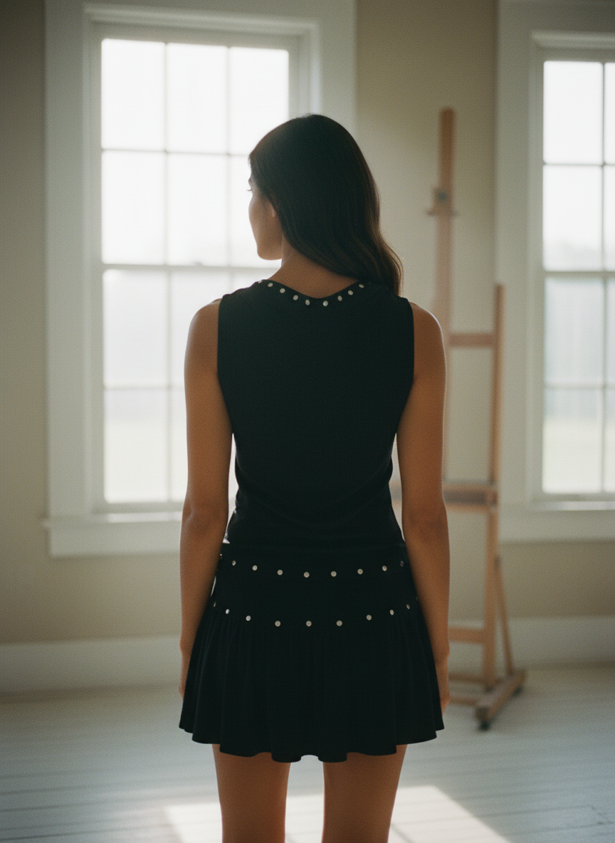 AI Editorial - Cowl Neck Stud Detail Ruched Top
