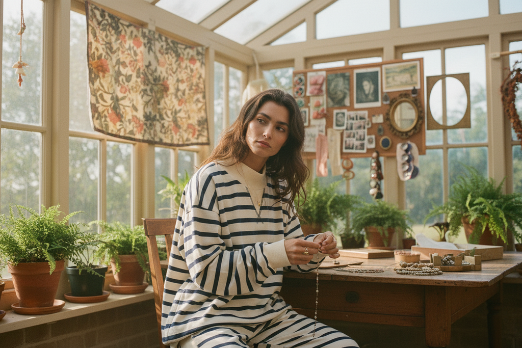 AI Editorial - Ribbed Details Striped Oversized Top