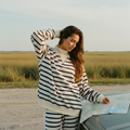 AI Editorial - Ribbed Details Striped Oversized Top