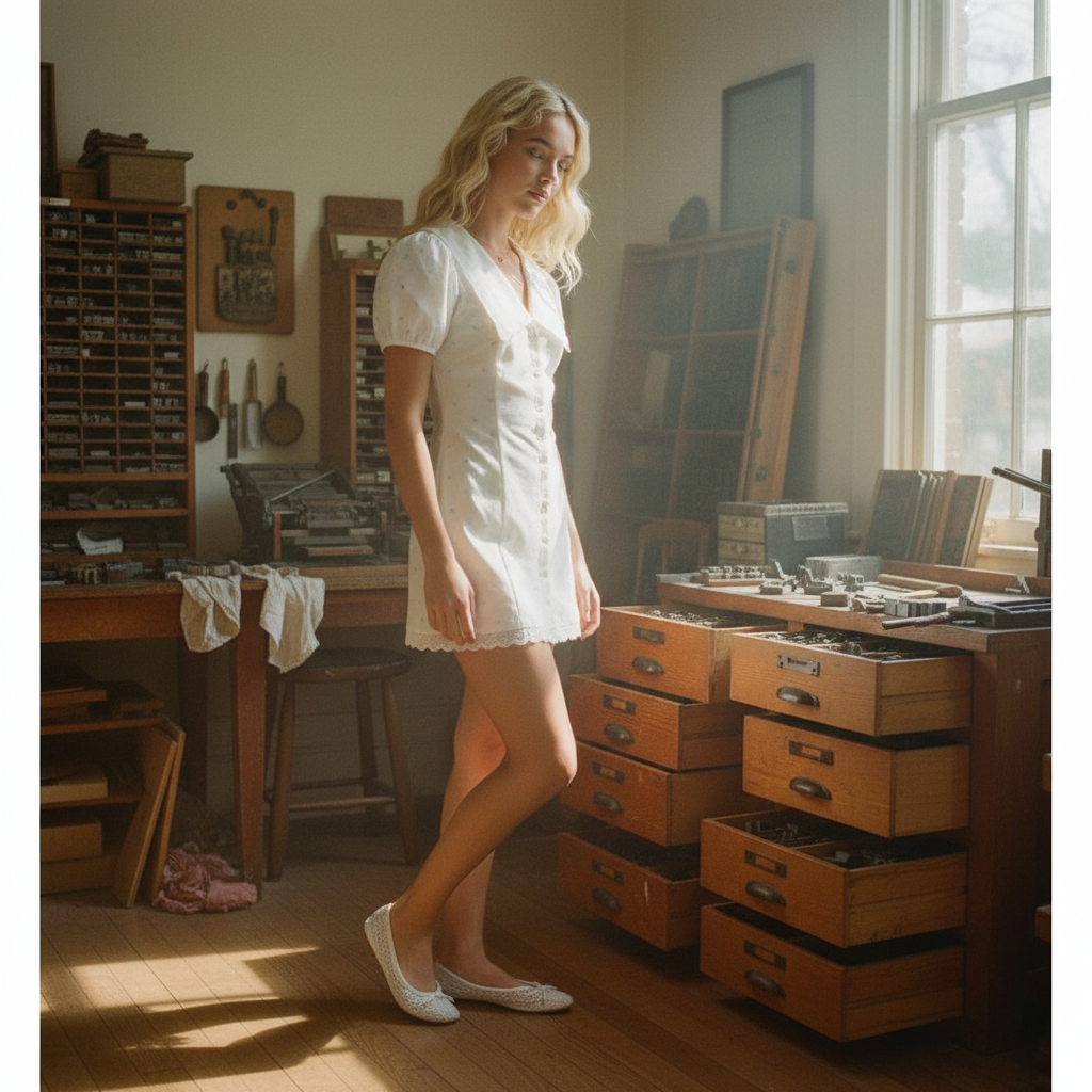 AI Editorial - Puff Sleeve V-Neck Collared Button Down Mini Dress