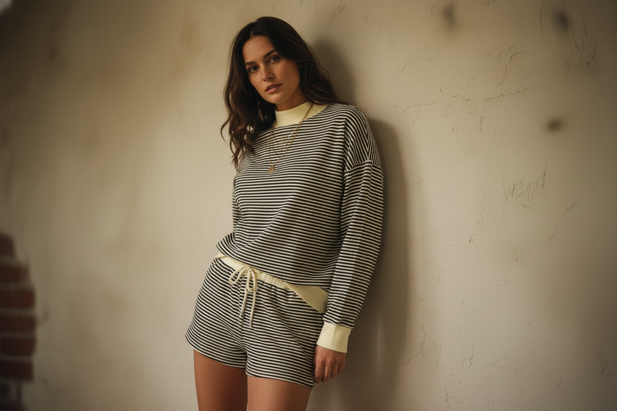 AI Editorial - Mock Neck Stripe Sweatshirt