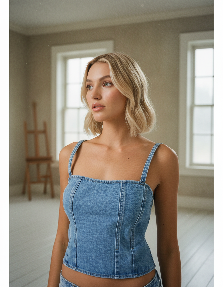 AI Editorial - Denim Strappy Top