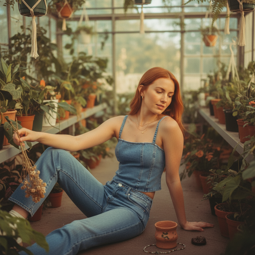 AI Editorial - Denim Strappy Top