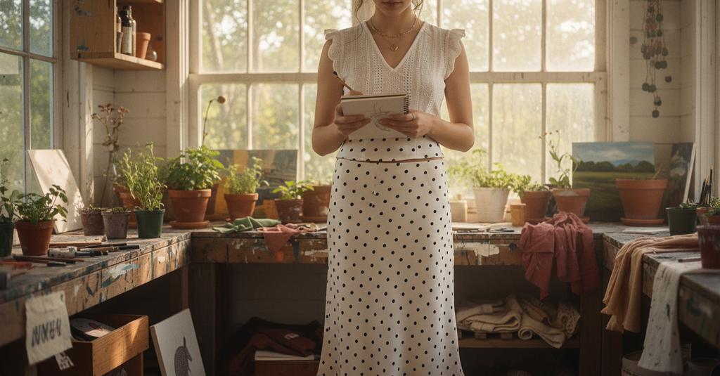 AI Editorial - Polka Dot Mid Rise Maxi Skirt