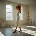 AI Editorial - Polka Dot Mid Rise Maxi Skirt