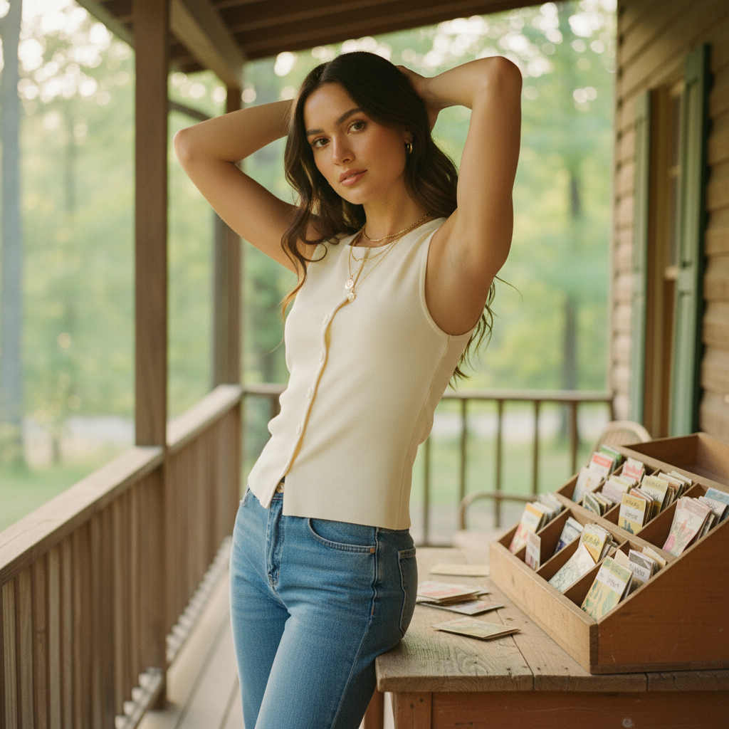 AI Editorial - Sleeveless Button Down Sweater Tank