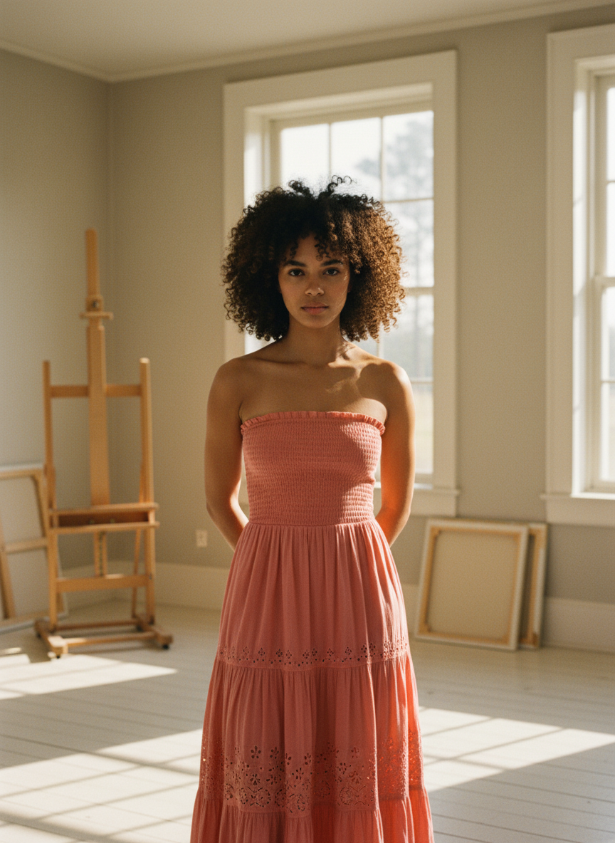 AI Editorial - Elan Strapless Tiered Dress