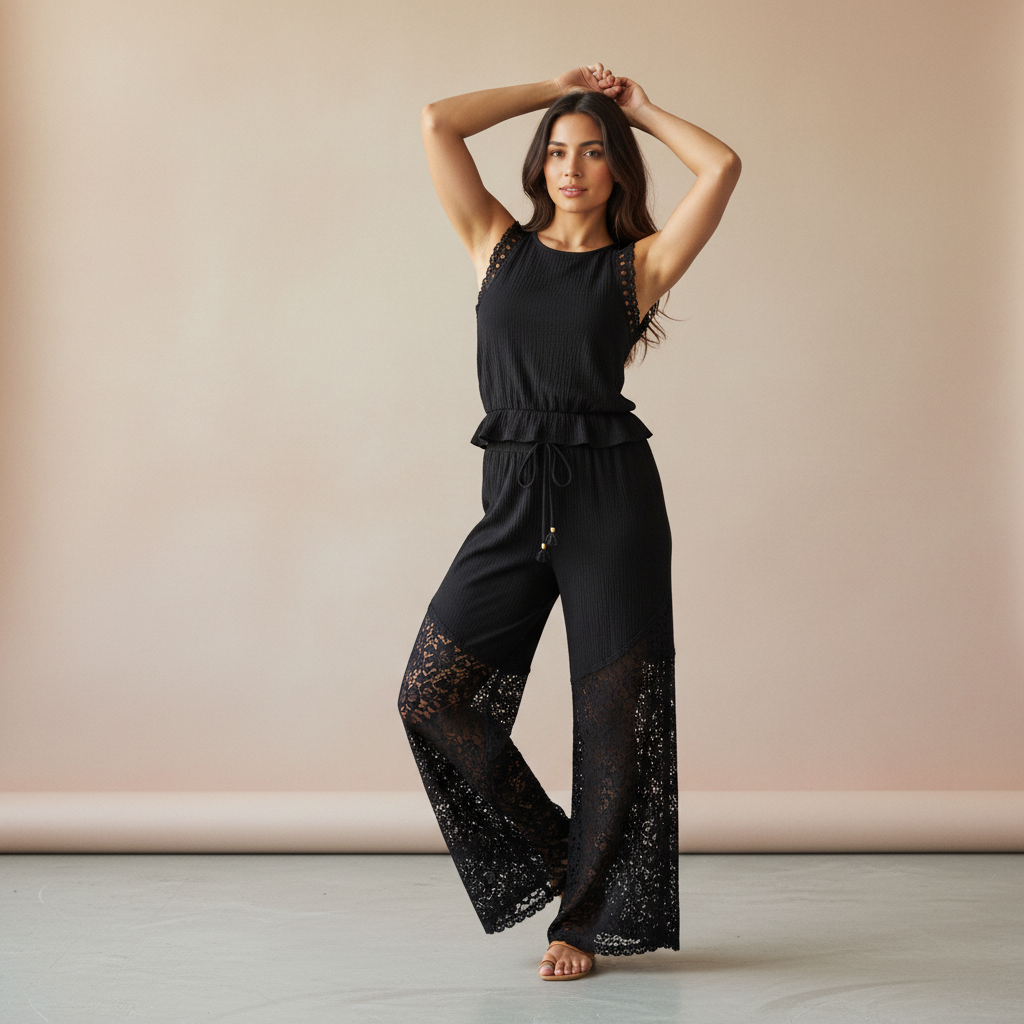 AI Editorial - Elan Open Embroidered Pants with Side Slits