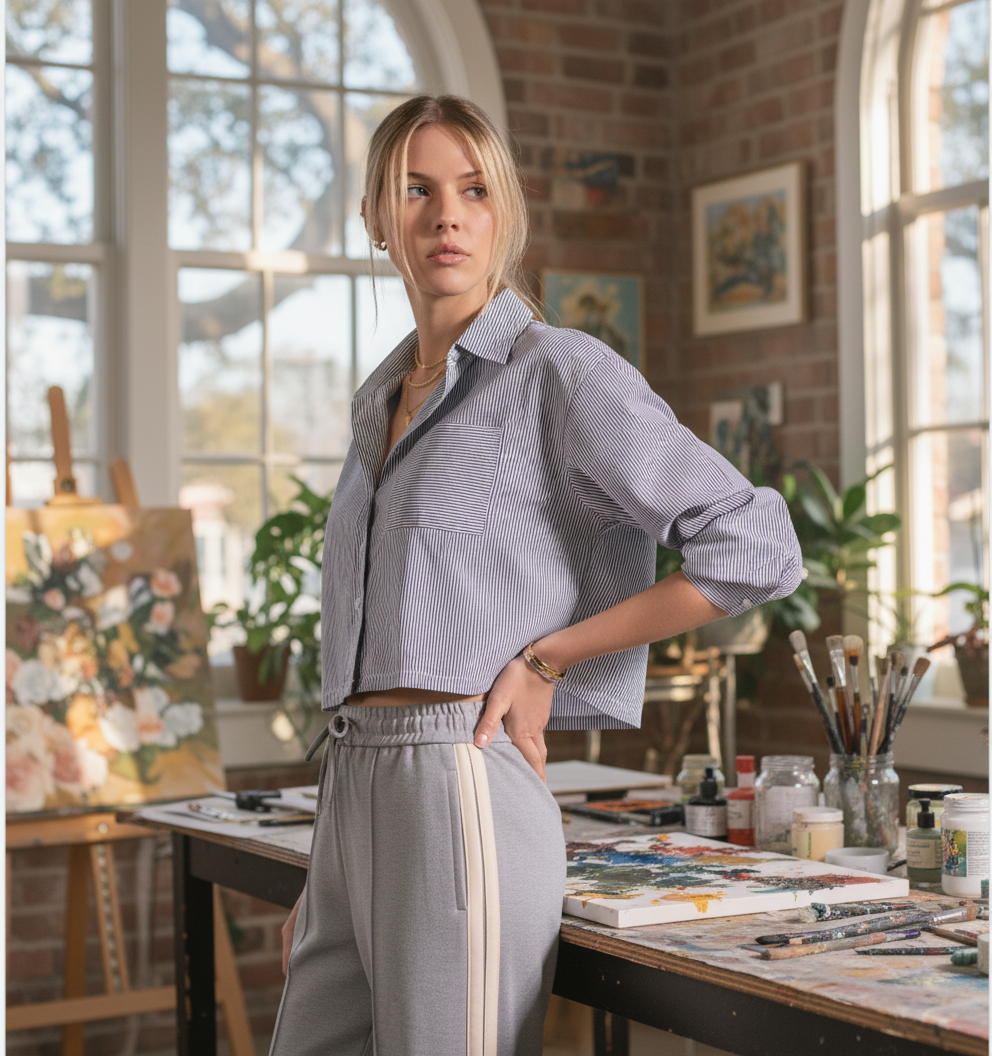 AI Editorial - Elan Collared Crop Button Down Top