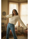 AI Editorial - Solid Crochet-Knit Bell-Sleeve Cropped Sweater