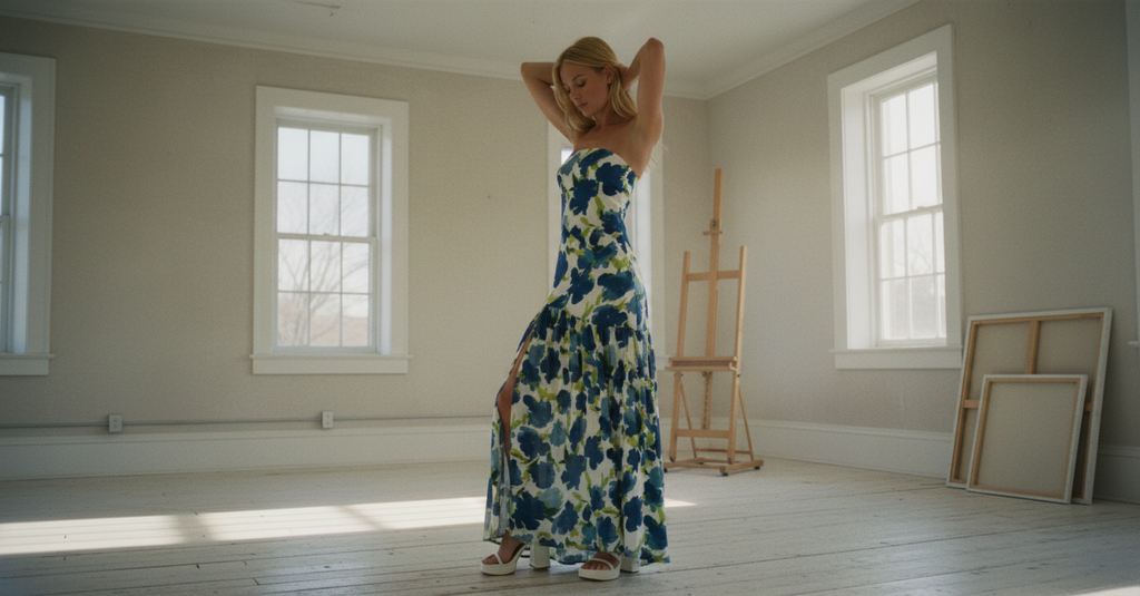 AI Editorial - Floral-Print Crepe Strapless Drop-Waist Maxi Dress