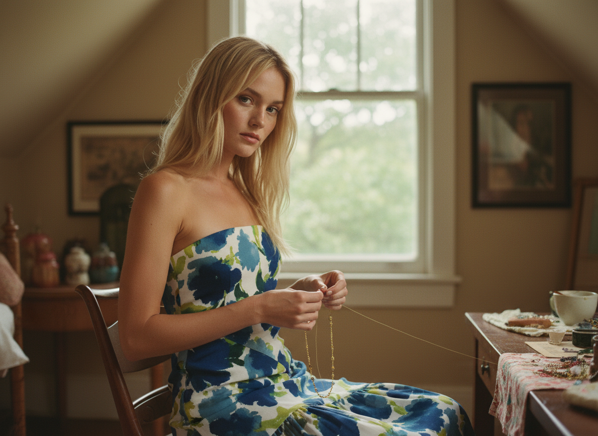 AI Editorial - Floral-Print Crepe Strapless Drop-Waist Maxi Dress