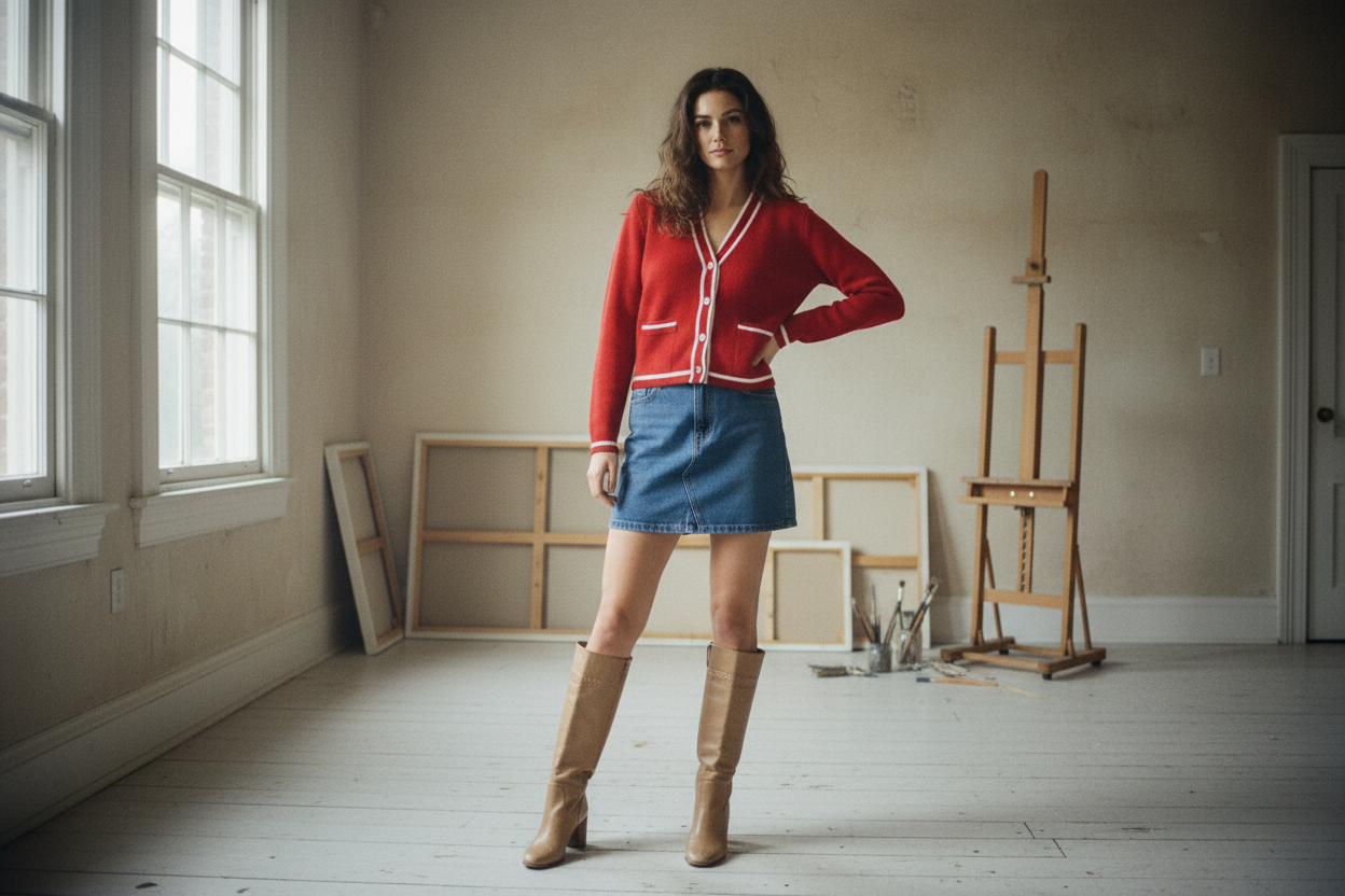 AI Editorial - Denim Zip-Fly Belt Loop Mini Skort