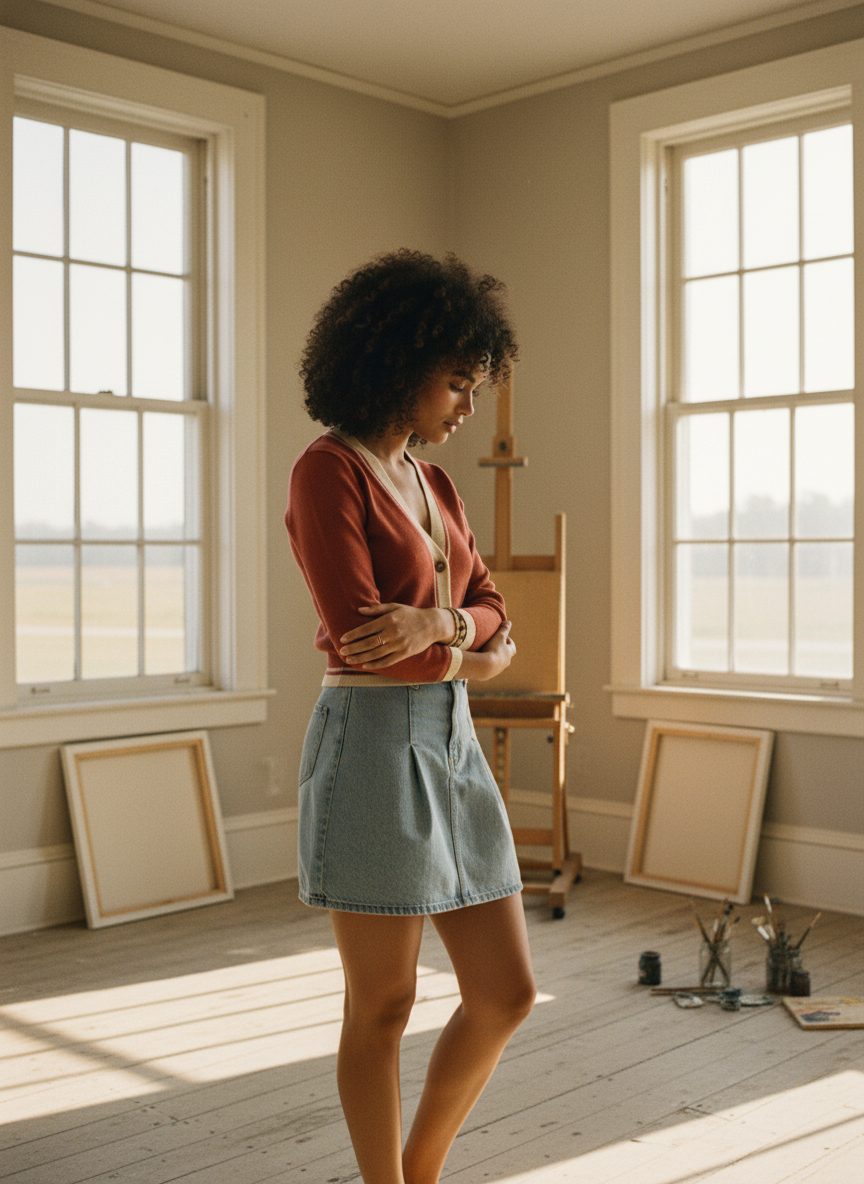AI Editorial - Denim Zip-Fly Belt Loop Mini Skort