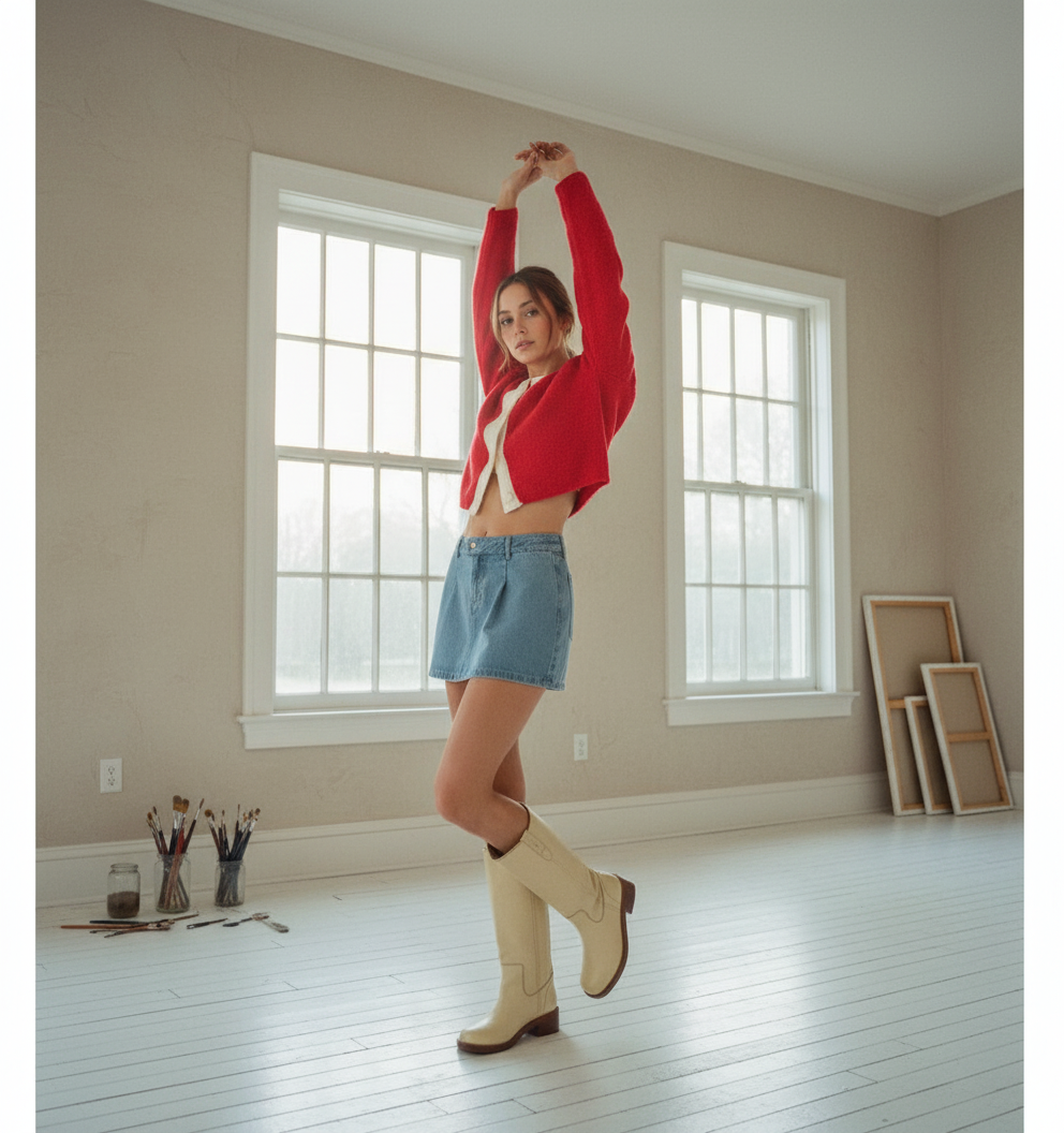 AI Editorial - Denim Zip-Fly Belt Loop Mini Skort