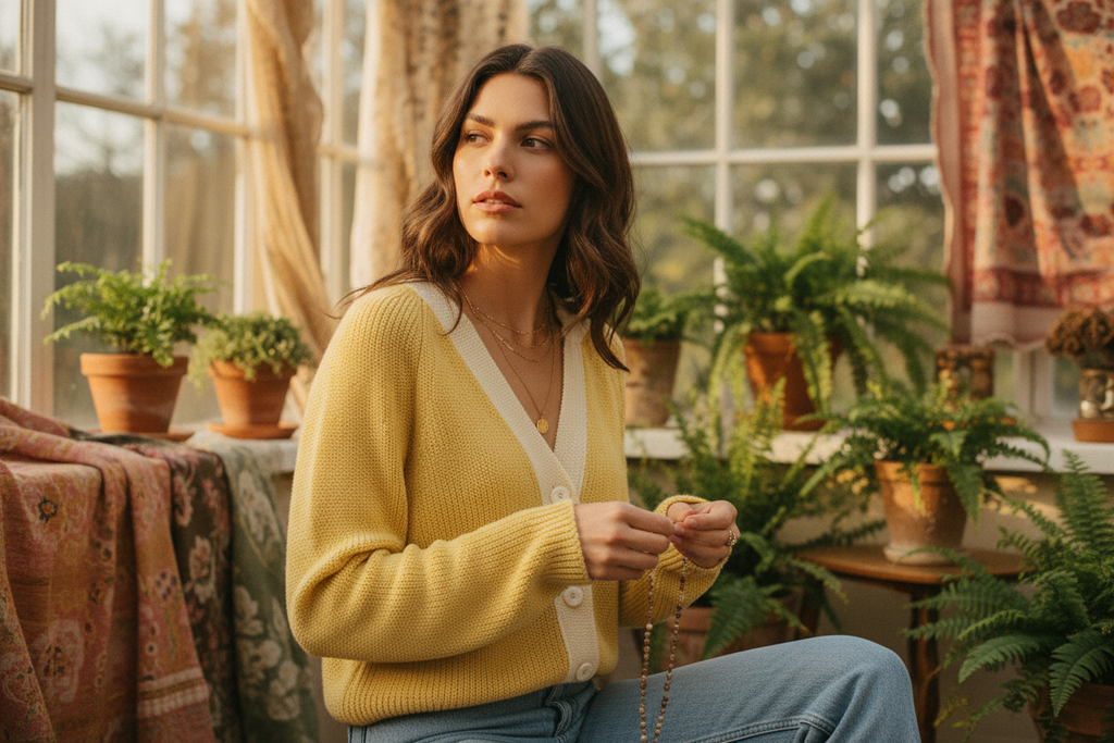 AI Editorial - Ribbed Knit Contrast Cardigan Sweater