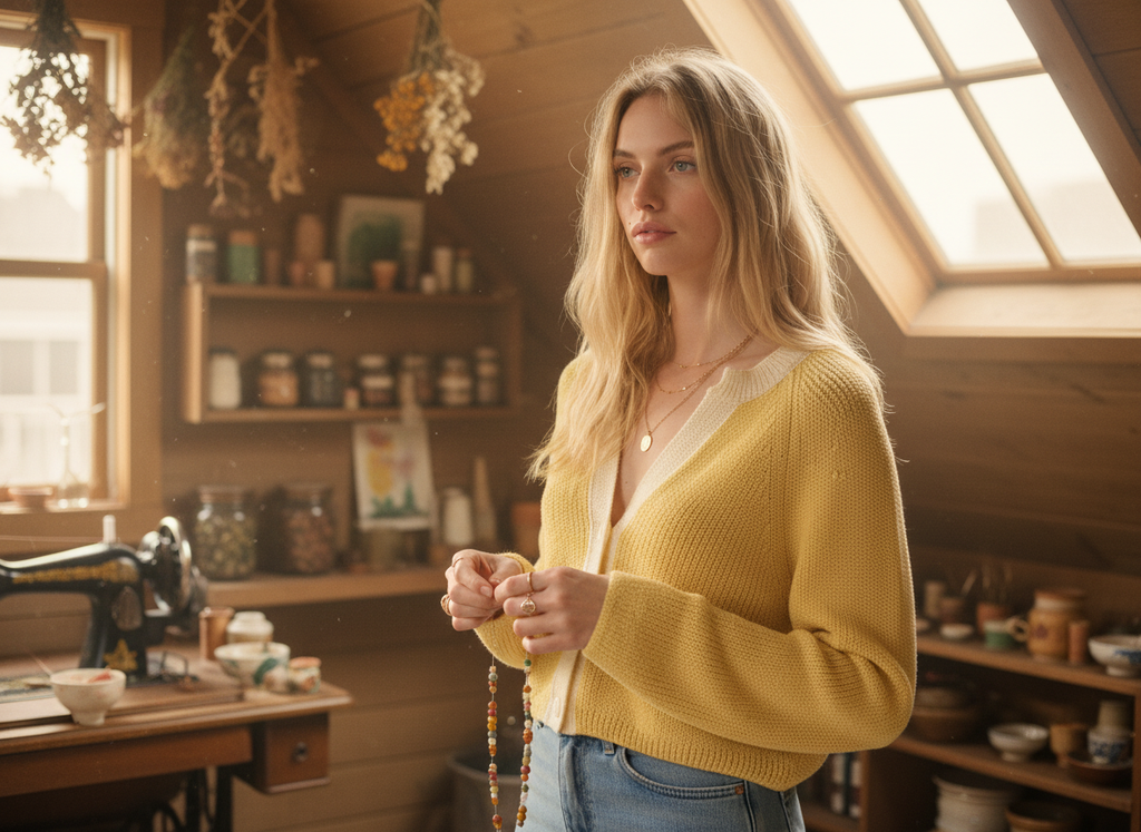 AI Editorial - Ribbed Knit Contrast Cardigan Sweater