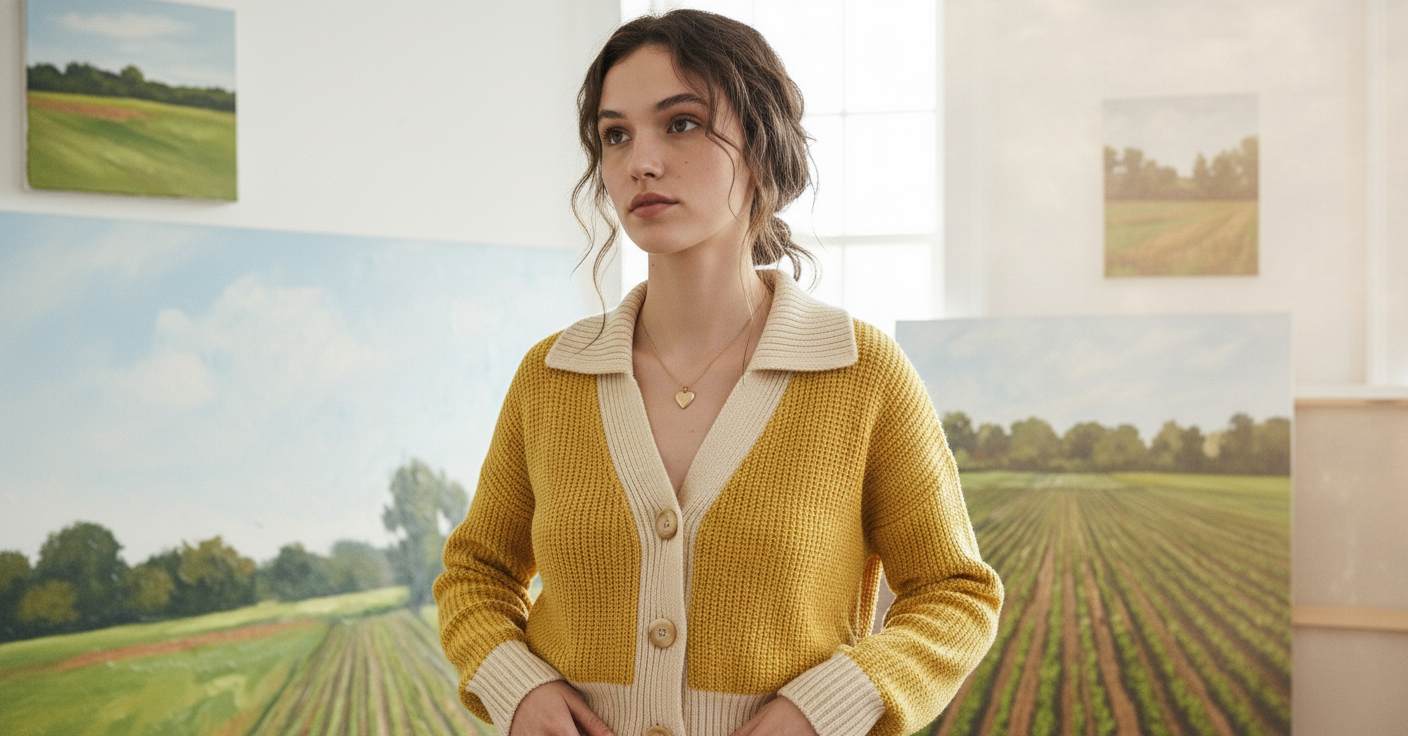 AI Editorial - Ribbed Knit Contrast Cardigan Sweater
