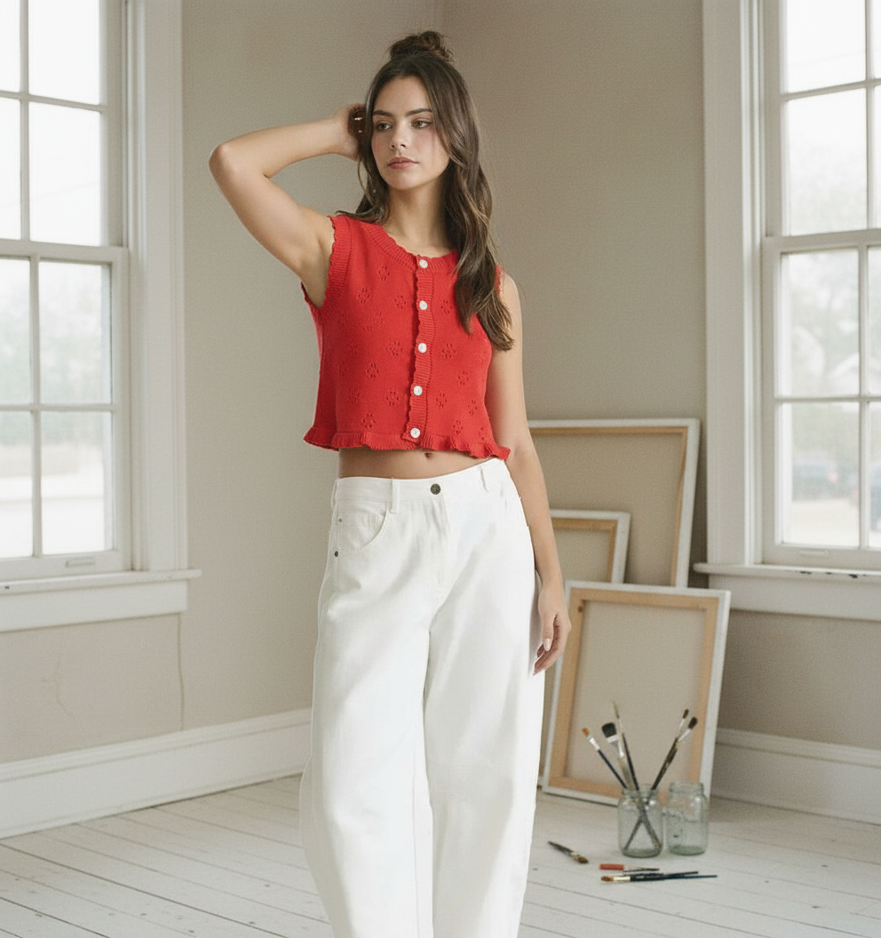 AI Editorial - Stella Ruffle Short Sleeve Sweater Top
