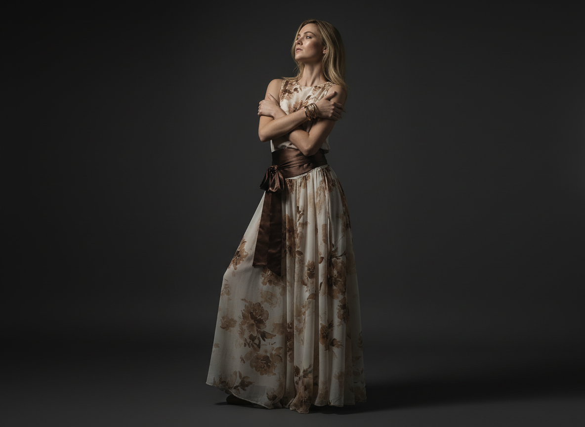 [AI-GEN] Floral Print Chiffon Tie Waist Maxi Skort