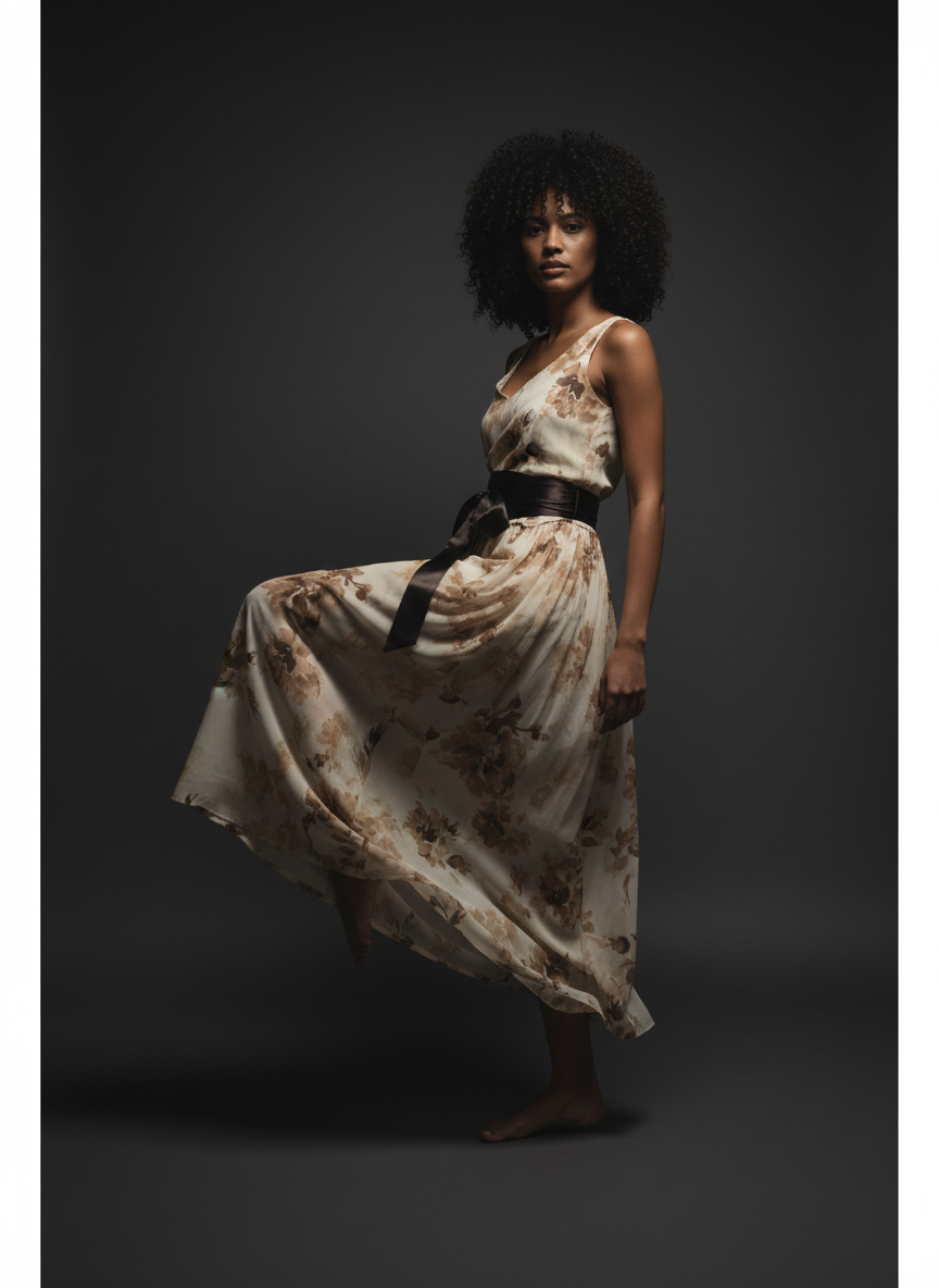 [AI-GEN] Floral Print Chiffon Tie Waist Maxi Skort