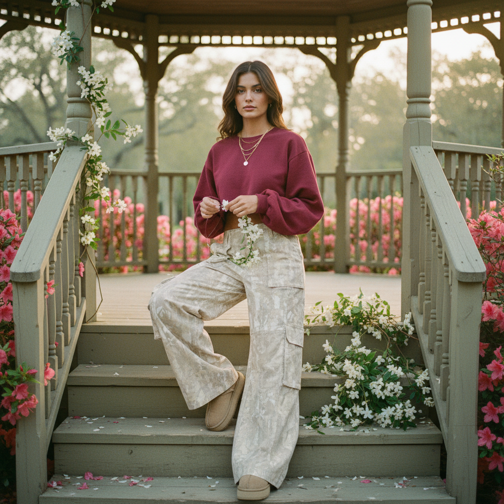 [AI-GEN] Nature Camo Print Wide Leg Pants