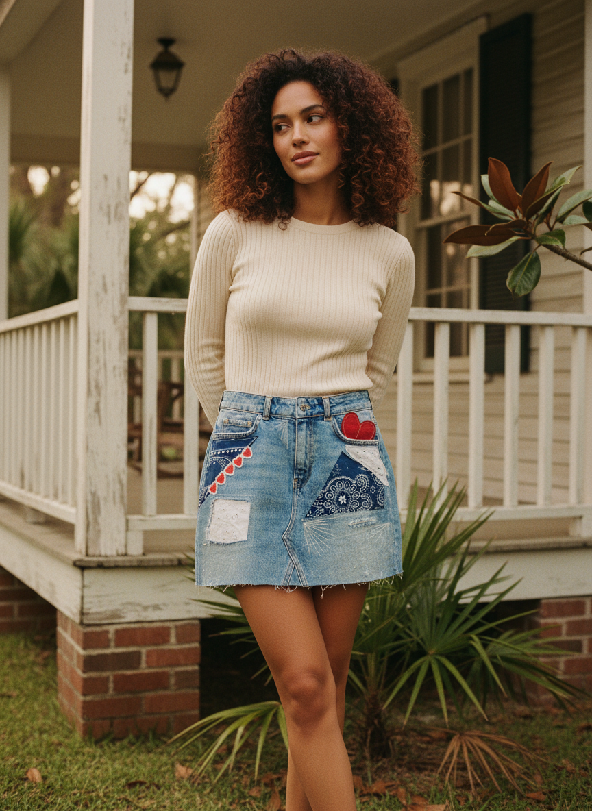 [AI-GEN] OOAK Free People Upcycled Denim Skirt