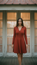 [AI-GEN] VNECK LONG SLEEVE COLLARED SWEATER DRESS