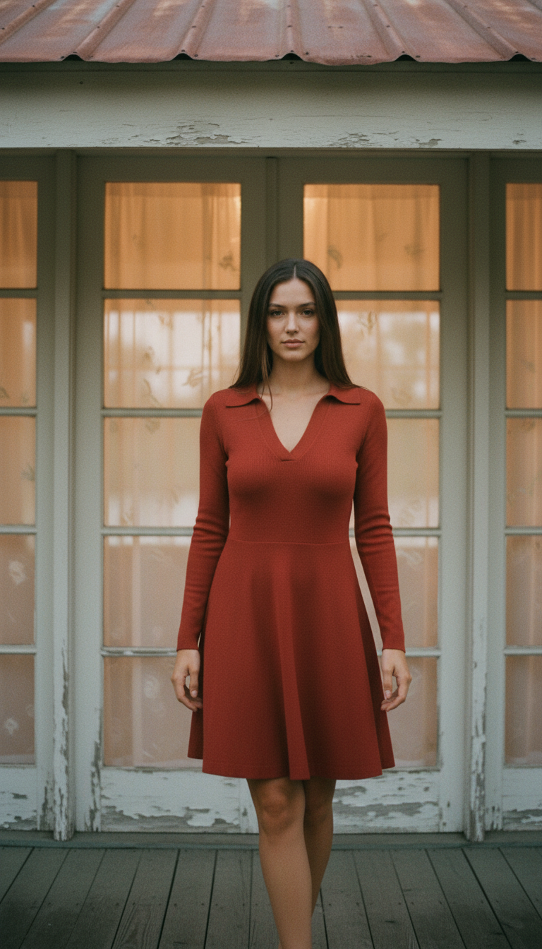 [AI-GEN] VNECK LONG SLEEVE COLLARED SWEATER DRESS