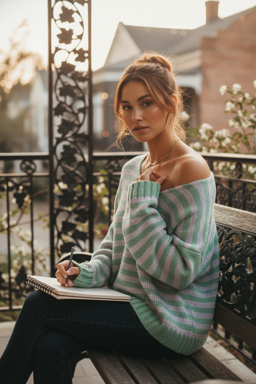 [AI-GEN] V-NECK LONG SLEEVE STRIPE SWEATER TOP