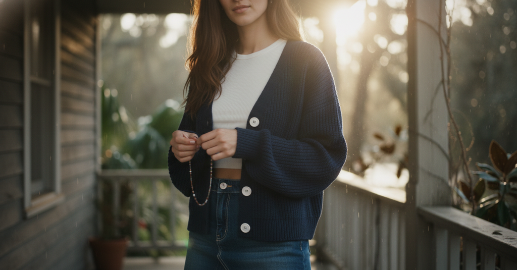 [AI-GEN] LONG SLEEVE CREW NECK WAFFLE KNIT CARDIGAN