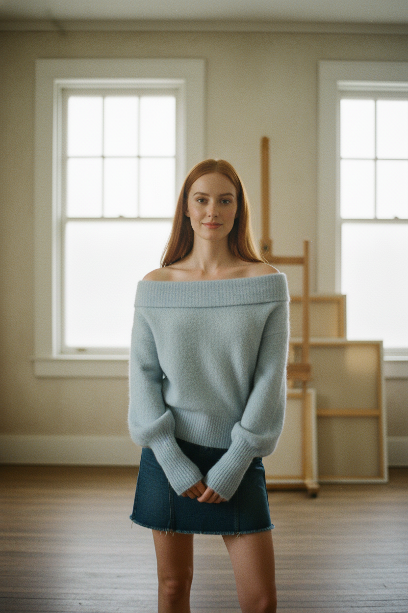[AI-GEN] OFF SHOULDER LONG SLEEVE SWEATER