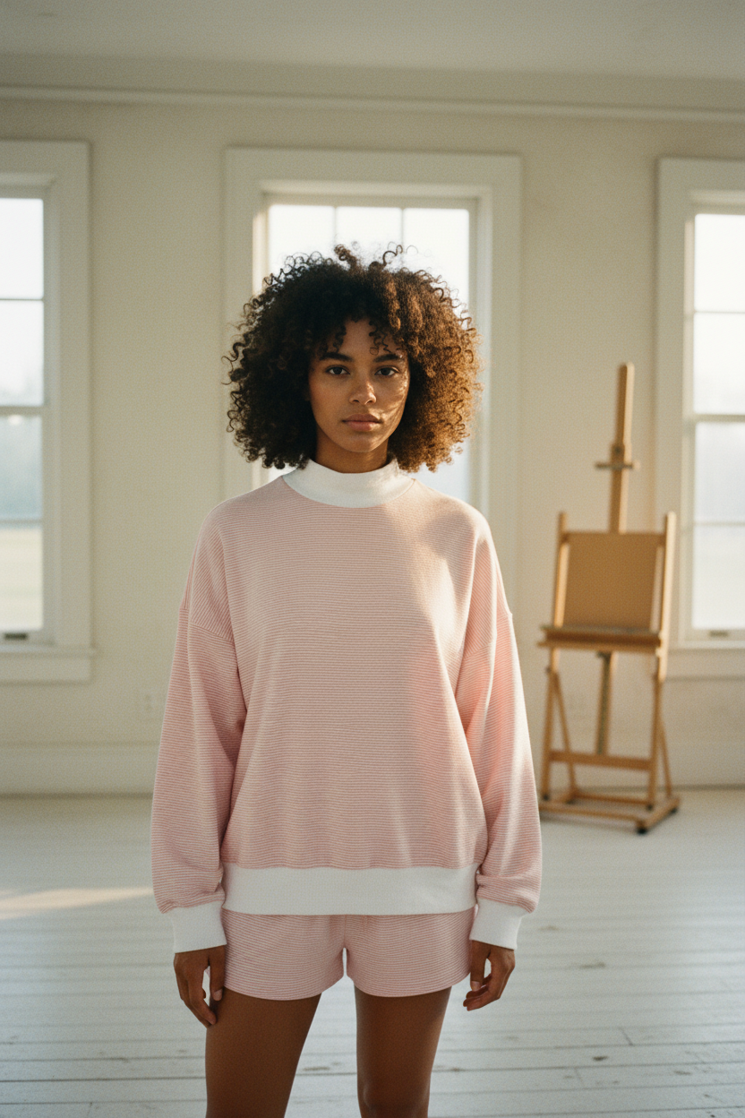 [AI-GEN] MOCK NECK STRIPE SWEATSHIRTS TOP