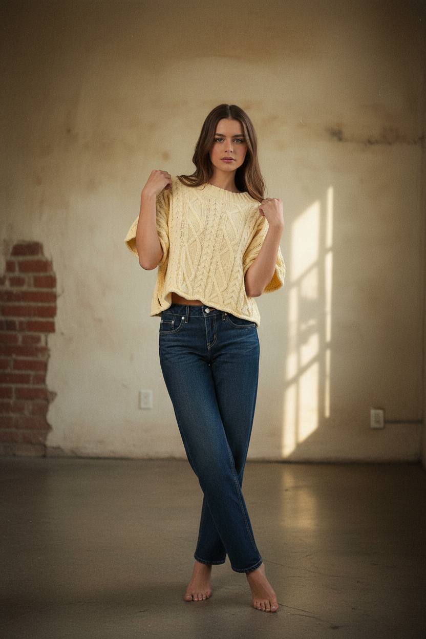[AI-GEN] ROUND NECK SHORT SLEEVE KNIT SWEATER TOP